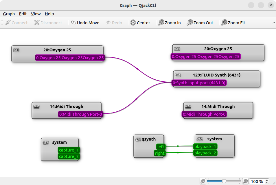 Screenshot of the qjackctl graph dialog